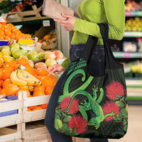 New Zealand Gecko Grocery Bag Aotearoa Maori With Pohutukawa Flowers