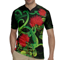 New Zealand Gecko Rugby Jersey Aotearoa Maori With Pohutukawa Flowers LT14 - Polynesian Pride