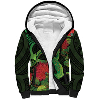 New Zealand Gecko Sherpa Hoodie Aotearoa Maori With Pohutukawa Flowers