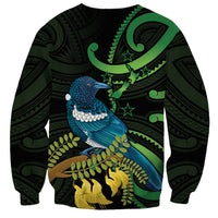 New Zealand Tui Bird Sweatshirt Aotearoa Maori With Kowhai Flowers