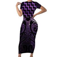 Purple Matariki New Zealand Family Matching Short Sleeve Bodycon Dress and Hawaiian Shirt Maori Poutama Galaxy Vibes