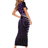 Purple Matariki New Zealand Family Matching Short Sleeve Bodycon Dress and Hawaiian Shirt Maori Poutama Galaxy Vibes