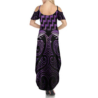 Purple Matariki New Zealand Family Matching Summer Maxi Dress and Hawaiian Shirt Maori Poutama Galaxy Vibes