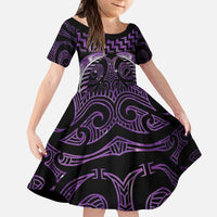 Purple Matariki New Zealand Kid Short Sleeve Dress Maori Poutama Galaxy Vibes