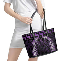 Purple Matariki New Zealand Leather Tote Bag Maori Poutama Galaxy Vibes