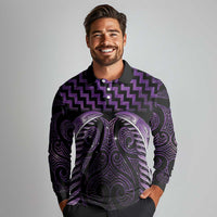 Purple Matariki New Zealand Long Sleeve Polo Shirt Maori Poutama Galaxy Vibes