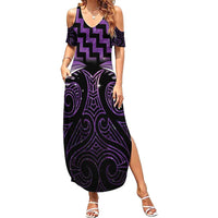 Purple Matariki New Zealand Summer Maxi Dress Maori Poutama Galaxy Vibes