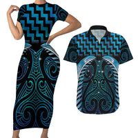 Blue Matariki New Zealand Couples Matching Short Sleeve Bodycon Dress and Hawaiian Shirt Maori Poutama Galaxy Vibes