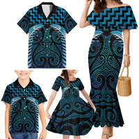 Blue Matariki New Zealand Family Matching Mermaid Dress and Hawaiian Shirt Maori Poutama Galaxy Vibes