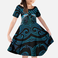 Blue Matariki New Zealand Family Matching Off The Shoulder Long Sleeve Dress and Hawaiian Shirt Maori Poutama Galaxy Vibes