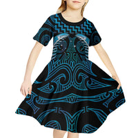 Blue Matariki New Zealand Kid Short Sleeve Dress Maori Poutama Galaxy Vibes