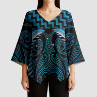 Blue Matariki New Zealand Kimono Sleeve Blouse Maori Poutama Galaxy Vibes - Polynesian Pride