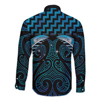 Blue Matariki New Zealand Long Sleeve Button Shirt Maori Poutama Galaxy Vibes