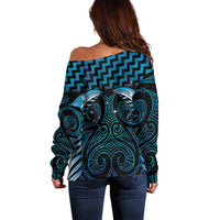 Blue Matariki New Zealand Off Shoulder Sweater Maori Poutama Galaxy Vibes