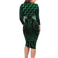 Green Matariki New Zealand Long Sleeve Bodycon Dress Maori Poutama Galaxy Vibes