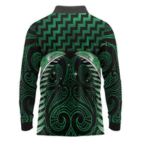 Green Matariki New Zealand Long Sleeve Polo Shirt Maori Poutama Galaxy Vibes