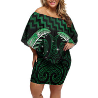 Green Matariki New Zealand Off Shoulder Short Dress Maori Poutama Galaxy Vibes