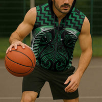 Green Matariki New Zealand Sleeveless Zip Hoodie Maori Poutama Galaxy Vibes - Polynesian Pride