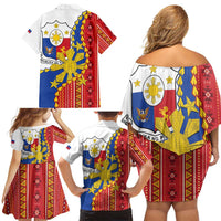 Philippines Independence Day Family Matching Off Shoulder Short Dress and Hawaiian Shirt Pilipinas Sun Stars Igorot Pattern