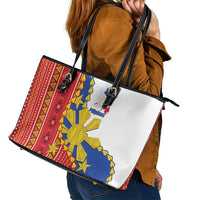 Philippines Independence Day Leather Tote Bag Pilipinas Sun Stars Igorot Pattern