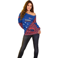 Personalised Samoa Football Off Shoulder Sweater Samoan Coat Of Arm Polynesian Sporty Style LT14 - Polynesian Pride