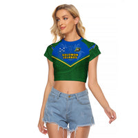 Solomon Islands Football Raglan Cropped T Shirt Polynesian Pattern Sporty Style LT14 Female Green - Polynesian Pride