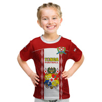 Personalised Tonga Football Kid T Shirt Tongan Ngatu Pattern Sporty Style LT14 Red - Polynesian Pride