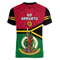 Vanuatu Football Women V Neck T Shirt Vanuatuan Coat Of Arm Polynesian Flag Style LT14 - Polynesian Pride
