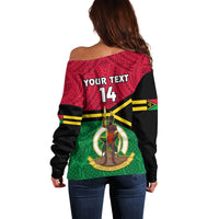Personalised Vanuatu Football Off Shoulder Sweater Vanuatuan Coat Of Arm Polynesian Flag Style LT14 - Polynesian Pride