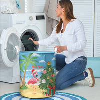 Flamingo Hawaii Summer Christmas Personalized Laundry Basket Mele Kalikimaka Beachy Vibes
