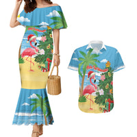 Flamingo Hawaii Summer Christmas Personalized Couples Matching Mermaid Dress and Hawaiian Shirt Mele Kalikimaka Beachy Vibes
