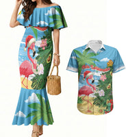 Flamingo Hawaii Summer Christmas Personalized Couples Matching Mermaid Dress and Hawaiian Shirt Mele Kalikimaka Beachy Vibes LT14 Blue - Polynesian Pride