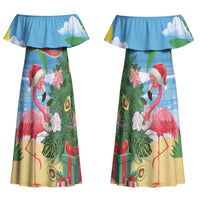 Flamingo Hawaii Summer Christmas Personalized Couples Matching Off Shoulder Maxi Dress and Long Sleeve Button Shirt Mele Kalikimaka Beachy Vibes LT14 - Polynesian Pride