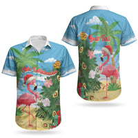 Flamingo Hawaii Summer Christmas Personalized Couples Matching Off Shoulder Short Dress and Hawaiian Shirt Mele Kalikimaka Beachy Vibes LT14 - Polynesian Pride