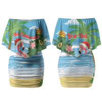 Flamingo Hawaii Summer Christmas Personalized Couples Matching Off Shoulder Short Dress and Long Sleeve Button Shirt Mele Kalikimaka Beachy Vibes LT14 - Polynesian Pride