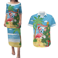 Flamingo Hawaii Summer Christmas Personalized Couples Matching Puletasi and Hawaiian Shirt Mele Kalikimaka Beachy Vibes