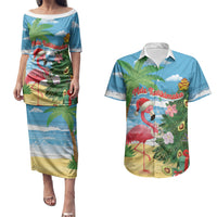 Flamingo Hawaii Summer Christmas Personalized Couples Matching Puletasi and Hawaiian Shirt Mele Kalikimaka Beachy Vibes LT14 Blue - Polynesian Pride