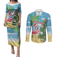 Flamingo Hawaii Summer Christmas Personalized Couples Matching Puletasi and Long Sleeve Button Shirt Mele Kalikimaka Beachy Vibes LT14 Blue - Polynesian Pride