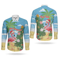 Flamingo Hawaii Summer Christmas Personalized Couples Matching Summer Maxi Dress and Long Sleeve Button Shirt Mele Kalikimaka Beachy Vibes LT14 - Polynesian Pride