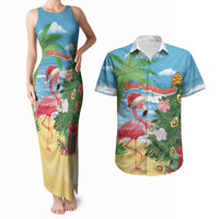 Flamingo Hawaii Summer Christmas Personalized Couples Matching Tank Maxi Dress and Hawaiian Shirt Mele Kalikimaka Beachy Vibes LT14 Blue - Polynesian Pride