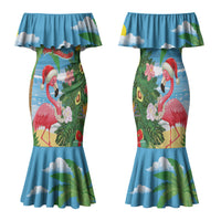 Flamingo Hawaii Summer Christmas Personalized Family Matching Mermaid Dress and Hawaiian Shirt Mele Kalikimaka Beachy Vibes LT14 Mom's Dress Blue - Polynesian Pride