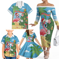 Flamingo Hawaii Summer Christmas Personalized Family Matching Off The Shoulder Long Sleeve Dress and Hawaiian Shirt Mele Kalikimaka Beachy Vibes LT14 - Polynesian Pride