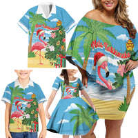 Flamingo Hawaii Summer Christmas Personalized Family Matching Off Shoulder Short Dress and Hawaiian Shirt Mele Kalikimaka Beachy Vibes