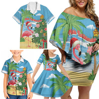 Flamingo Hawaii Summer Christmas Personalized Family Matching Off Shoulder Short Dress and Hawaiian Shirt Mele Kalikimaka Beachy Vibes LT14 - Polynesian Pride