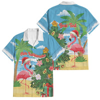 Flamingo Hawaii Summer Christmas Personalized Family Matching Off Shoulder Short Dress and Hawaiian Shirt Mele Kalikimaka Beachy Vibes LT14 Dad's Shirt - Short Sleeve Blue - Polynesian Pride