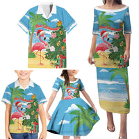 Flamingo Hawaii Summer Christmas Personalized Family Matching Puletasi and Hawaiian Shirt Mele Kalikimaka Beachy Vibes