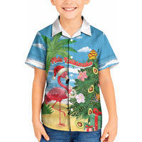 Flamingo Hawaii Summer Christmas Personalized Kid Hawaiian Shirt Mele Kalikimaka Beachy Vibes LT14 Kid Blue - Polynesian Pride