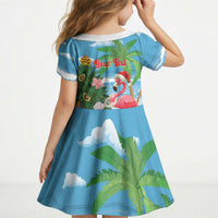 Flamingo Hawaii Summer Christmas Personalized Kid Short Sleeve Dress Mele Kalikimaka Beachy Vibes LT14 - Polynesian Pride