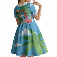 Flamingo Hawaii Summer Christmas Personalized Kid Short Sleeve Dress Mele Kalikimaka Beachy Vibes LT14 - Polynesian Pride
