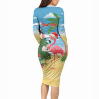 Flamingo Hawaii Summer Christmas Personalized Long Sleeve Bodycon Dress Mele Kalikimaka Beachy Vibes LT14 - Polynesian Pride